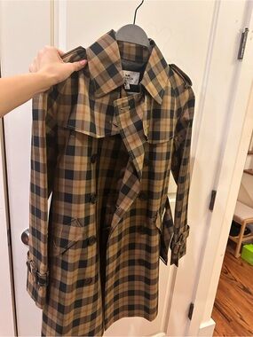 Coach Plaid Trench Coat - Tan & Navy